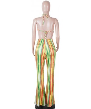 Womens Sexy V Neck Backless Stripes Bohemian Print Jumpsuit Rompers - Yellow - CN18DKH57LO $20.01-Sets