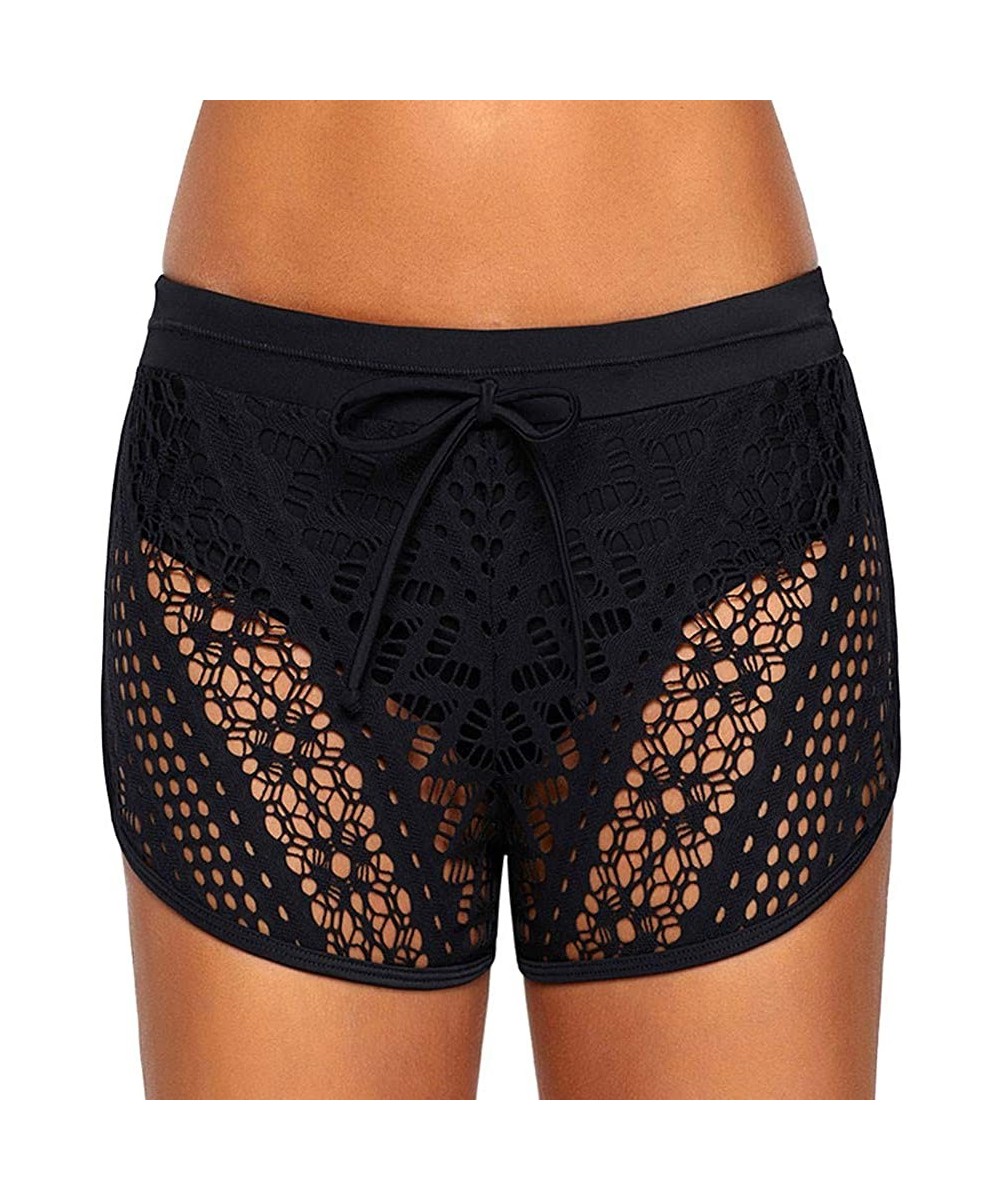 High Waisted Bikini Bottoms Women Swimming Shorts Pants Beach Swimwear Ladies Hollow Out Swimsuit Shorts - Black - C3196UK3RG...