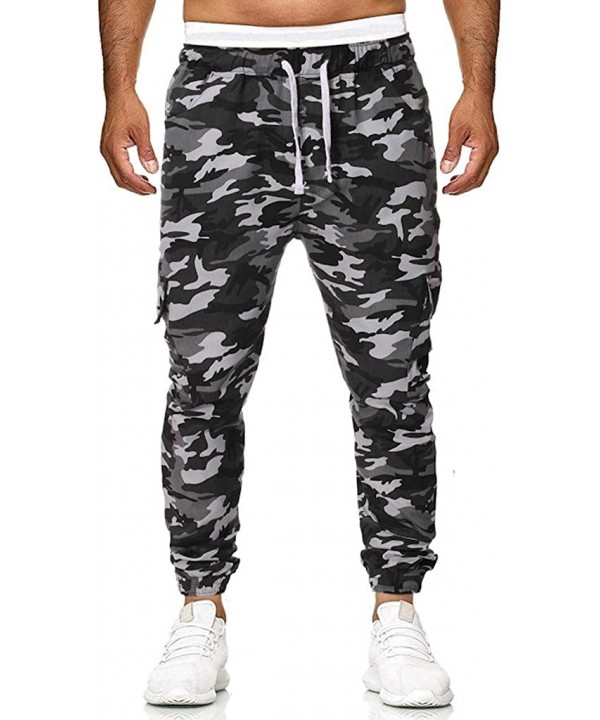 Men's Long Pants Sweatpants Slacks Camouflage Elastic Joggings Sport Solid Baggy Trousers - Gray - CM18SKYRY6A $22.53-Racing