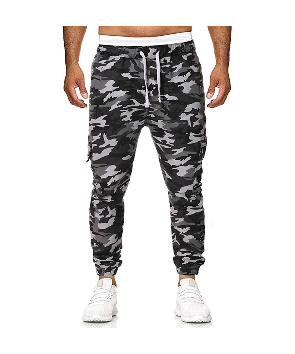 Men's Long Pants Sweatpants Slacks Camouflage Elastic Joggings Sport Solid Baggy Trousers - Gray - CM18SKYRY6A $22.53-Racing