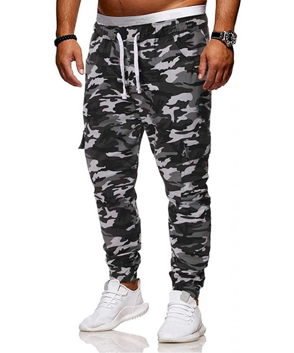 Men's Long Pants Sweatpants Slacks Camouflage Elastic Joggings Sport Solid Baggy Trousers - Gray - CM18SKYRY6A $22.53-Racing