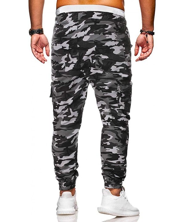 Men's Long Pants Sweatpants Slacks Camouflage Elastic Joggings Sport Solid Baggy Trousers - Gray - CM18SKYRY6A $22.53-Racing