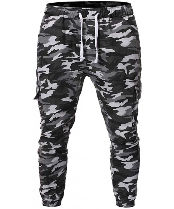 Men's Long Pants Sweatpants Slacks Camouflage Elastic Joggings Sport Solid Baggy Trousers - Gray - CM18SKYRY6A $22.53-Racing