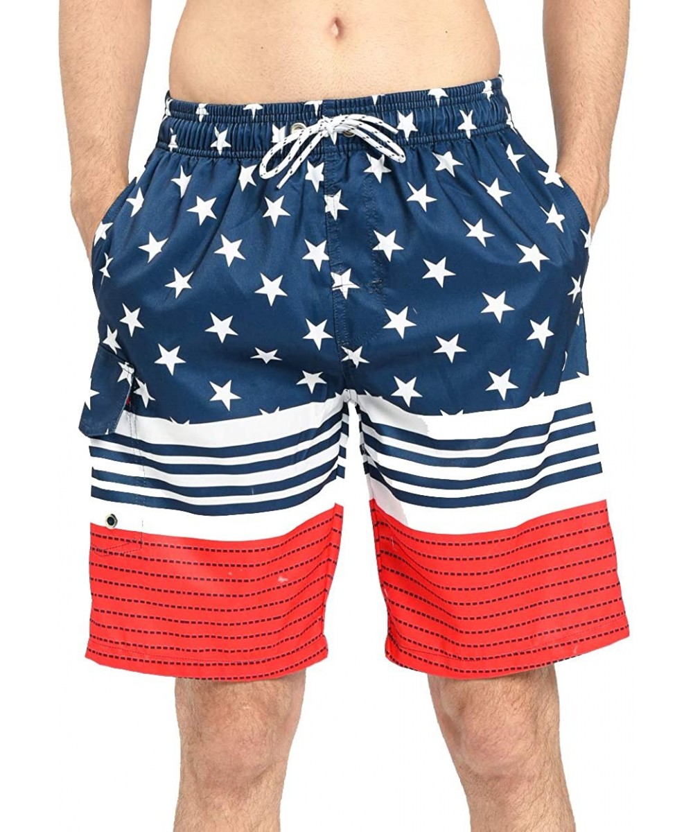 Mens Quick Dry Short Swim Trunks with Mesh Lining - Striped /Stars 017 - CW18X9YRU2W $24.40-Trunks