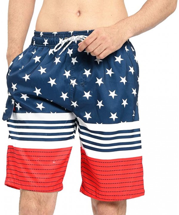 Mens Quick Dry Short Swim Trunks with Mesh Lining - Striped /Stars 017 - CW18X9YRU2W $24.40-Trunks