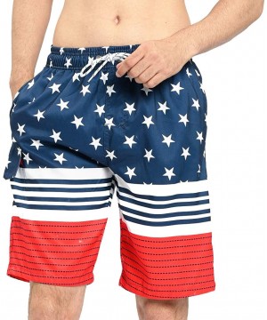 Mens Quick Dry Short Swim Trunks with Mesh Lining - Striped /Stars 017 - CW18X9YRU2W $24.40-Trunks