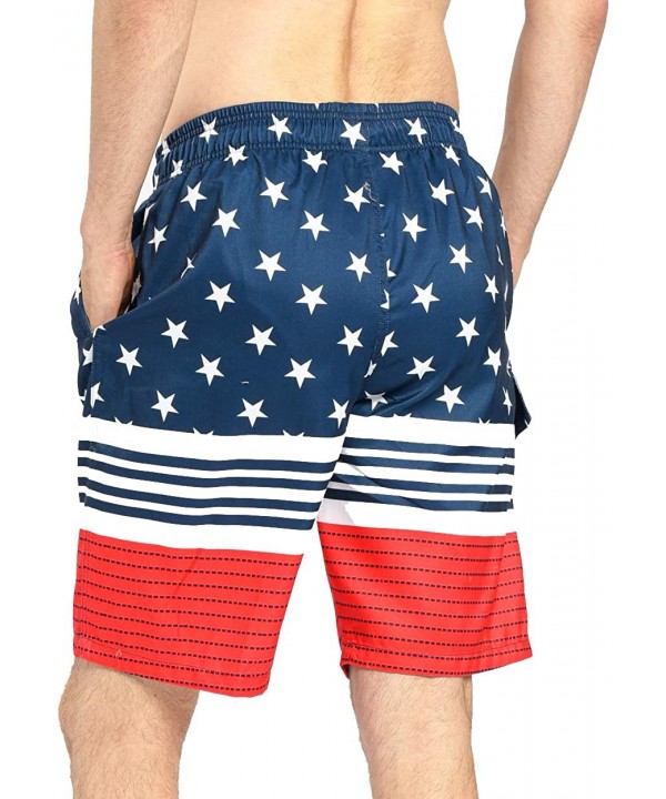 Mens Quick Dry Short Swim Trunks with Mesh Lining - Striped /Stars 017 - CW18X9YRU2W $24.40-Trunks