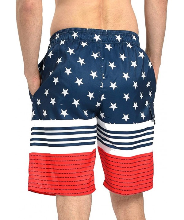 Mens Quick Dry Short Swim Trunks with Mesh Lining - Striped /Stars 017 - CW18X9YRU2W $24.40-Trunks