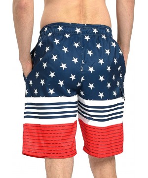 Mens Quick Dry Short Swim Trunks with Mesh Lining - Striped /Stars 017 - CW18X9YRU2W $24.40-Trunks