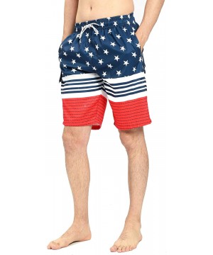 Mens Quick Dry Short Swim Trunks with Mesh Lining - Striped /Stars 017 - CW18X9YRU2W $24.40-Trunks