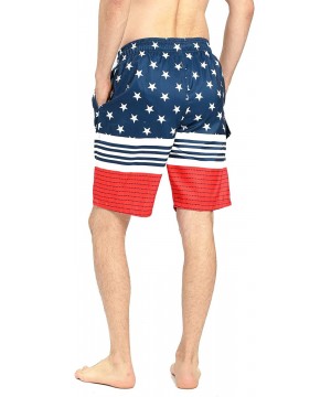 Mens Quick Dry Short Swim Trunks with Mesh Lining - Striped /Stars 017 - CW18X9YRU2W $24.40-Trunks