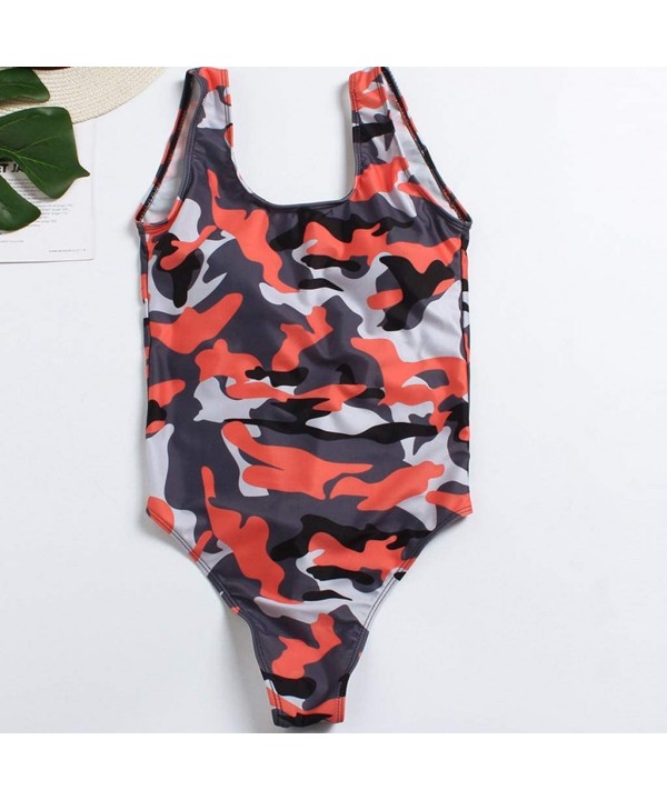 Womens Camouflage One Piece Swimwear Tummy Control Bikini Beach Bathing Monokini Swimsuit - Red - CT18OD5AUUY $9.02-Sets