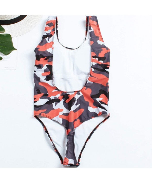 Womens Camouflage One Piece Swimwear Tummy Control Bikini Beach Bathing Monokini Swimsuit - Red - CT18OD5AUUY $9.02-Sets