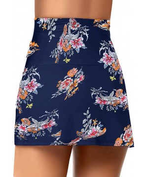 Women High Waist Swim Skirt Bikini Bottom Tie Side Tankini Skort - O Navy Floral - CY1964360D6 $14.48-Tankinis