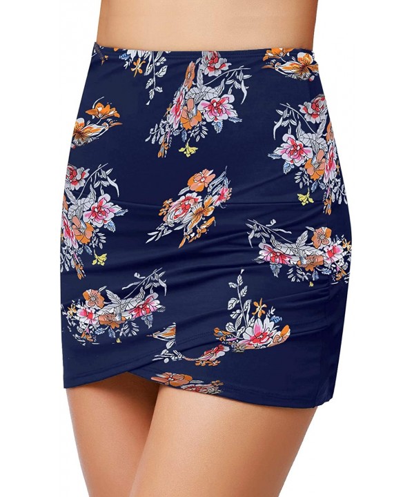 Women High Waist Swim Skirt Bikini Bottom Tie Side Tankini Skort - O Navy Floral - CY1964360D6 $14.48-Tankinis