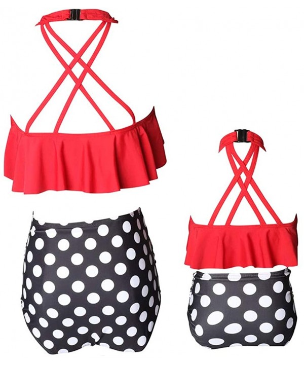 Mother Daughter Swimsuits Matching One Piece Summer Bathing Suit Swimwear - Red - C318SZE0GM5 $17.89-Sets