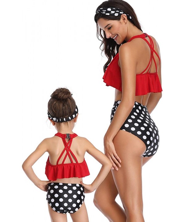 Mother Daughter Swimsuits Matching One Piece Summer Bathing Suit Swimwear - Red - C318SZE0GM5 $17.89-Sets