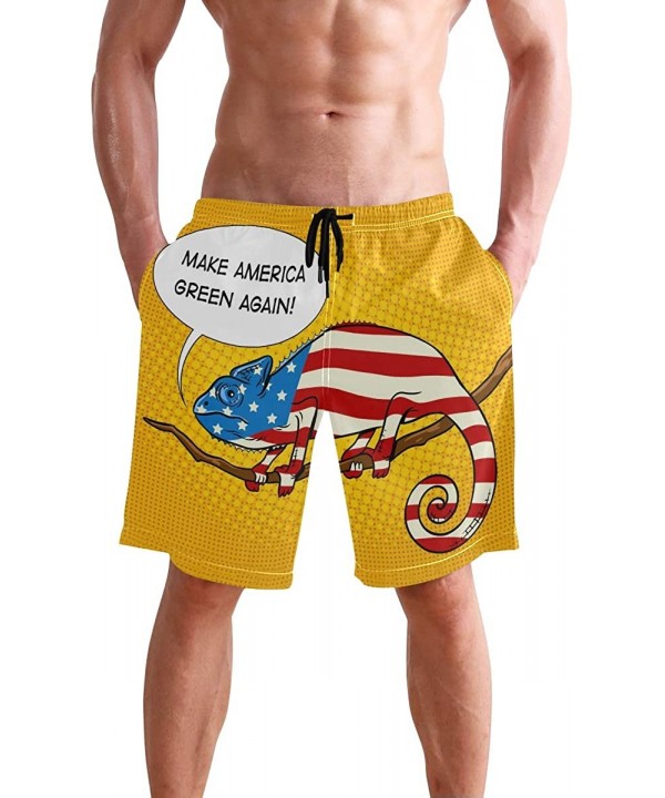 Men's Quick Dry Swim Trunks with Pockets Beach Board Shorts Bathing Suits - Chameleon American Flag - CN19529EA0R $32.54-Boar...