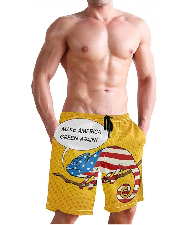 Men's Quick Dry Swim Trunks with Pockets Beach Board Shorts Bathing Suits - Chameleon American Flag - CN19529EA0R $32.54-Boar...