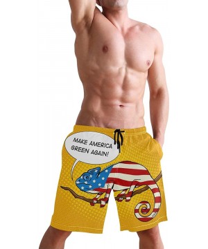 Men's Quick Dry Swim Trunks with Pockets Beach Board Shorts Bathing Suits - Chameleon American Flag - CN19529EA0R $32.54-Boar...