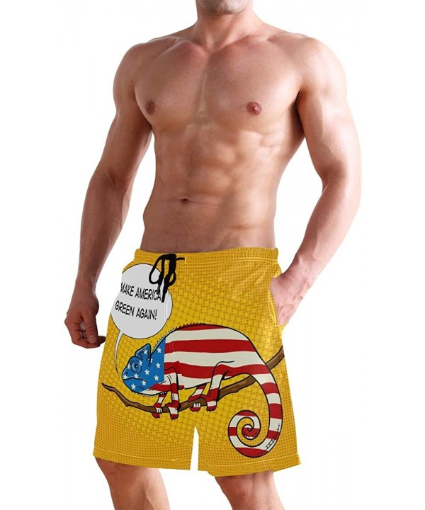 Men's Quick Dry Swim Trunks with Pockets Beach Board Shorts Bathing Suits - Chameleon American Flag - CN19529EA0R $32.54-Boar...