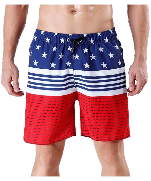 Men's Quick Dry Swim Trunks Bathing Suit Striped Shorts with Pockets - Stripes&stars - CP18TDYYO4T $15.66-Trunks