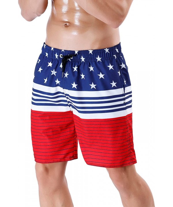 Men's Quick Dry Swim Trunks Bathing Suit Striped Shorts with Pockets - Stripes&stars - CP18TDYYO4T $15.66-Trunks