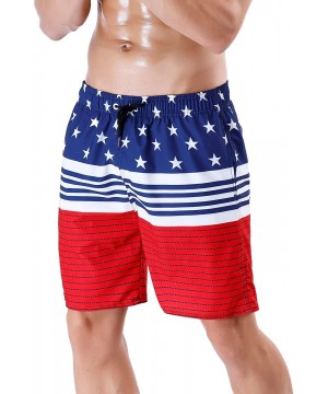 Men's Quick Dry Swim Trunks Bathing Suit Striped Shorts with Pockets - Stripes&stars - CP18TDYYO4T $15.66-Trunks