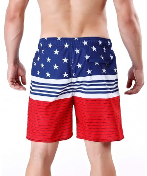 Men's Quick Dry Swim Trunks Bathing Suit Striped Shorts with Pockets - Stripes&stars - CP18TDYYO4T $15.66-Trunks