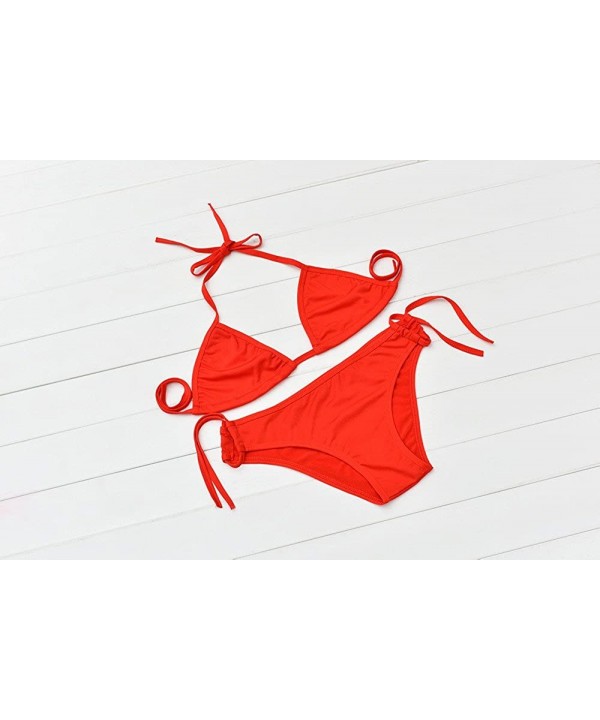 Women Bikini Set Push-up Bandeau Bra Bandage Swimsuit Bathing Suit Swimwear - Red - CM18TY986CC $11.91-Sets