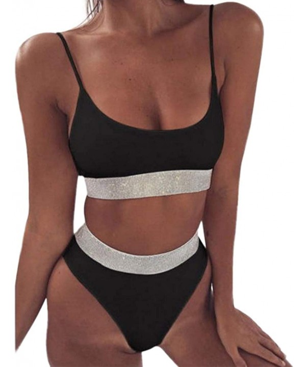 Women Two Piece Bikini Swimwear Set High Waist Tummy Control Bottom Swimming Stitching Bathing Suits. - 01 Black - CM194MT2DT...