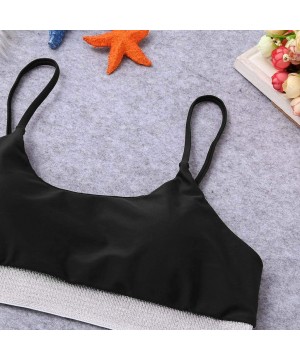 Women Two Piece Bikini Swimwear Set High Waist Tummy Control Bottom Swimming Stitching Bathing Suits. - 01 Black - CM194MT2DT...