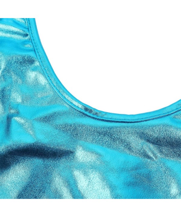 Women's Shiny Metallic Bodysuit High Cut Backless Thong Leotard One Piece Swimsuit - Sky Blue - CK193QMWMUG $13.44-Racing