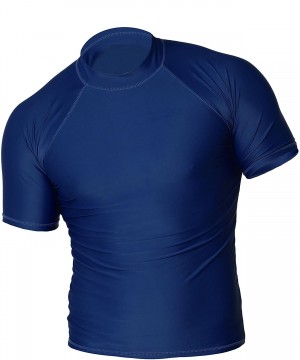 Men's UPF 50+ Easy Short Sleeve Rashguard Swim Tee Sun Protection Surf Shirt - Navy - C91852D7W8A $18.04-Rash Guards