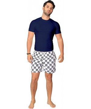 Men's UPF 50+ Easy Short Sleeve Rashguard Swim Tee Sun Protection Surf Shirt - Navy - C91852D7W8A $18.04-Rash Guards