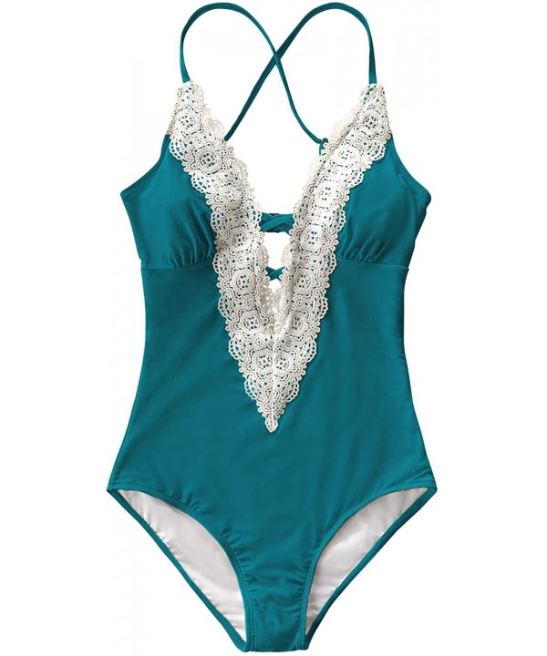 Women's Ladies Vintage Lace Bikini Sets Beach Swimwear Bathing Suit - Teal - CH190TACUS5 $25.67-One-Pieces