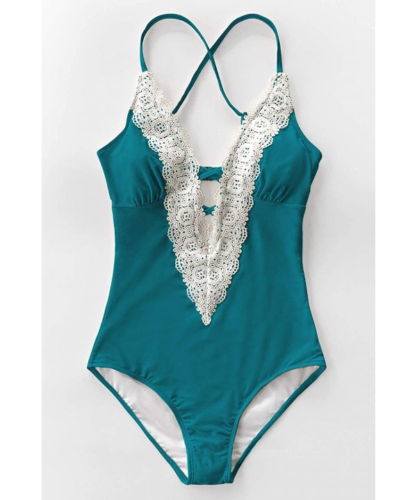 Women's Ladies Vintage Lace Bikini Sets Beach Swimwear Bathing Suit - Teal - CH190TACUS5 $25.67-One-Pieces