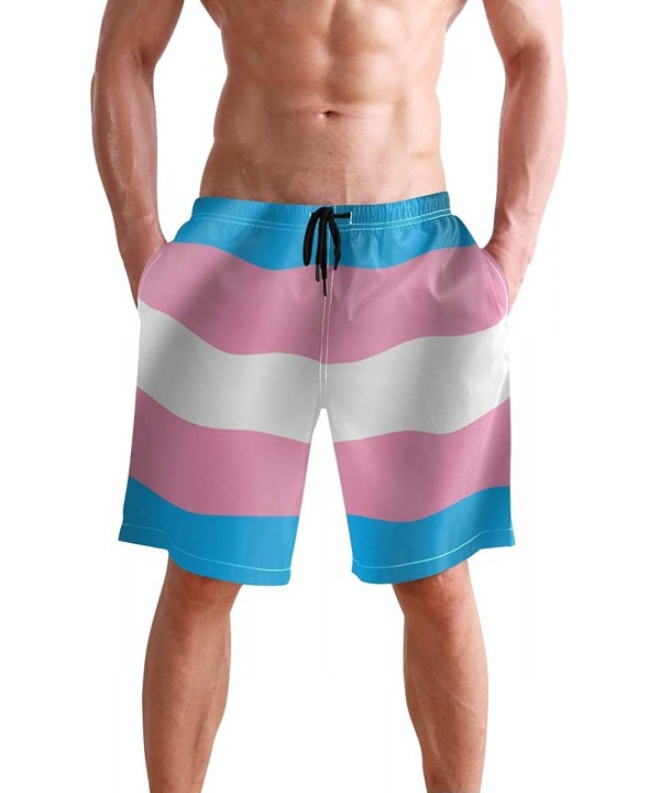 Men's Swim Trunks Waving Transgender Pride Flag Quick Dry Beach Board Shorts with Pockets - Waving Transgender Pride Flag - C...