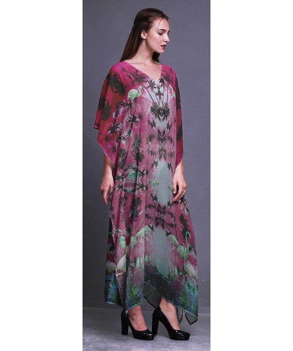 Palm Tree- Flamingo Bird Beach Kaftan Bikini Cover up Women's Maxi Dress Long Caftan - Magenta - CU18TUZAEMD $19.85-Cover-Ups