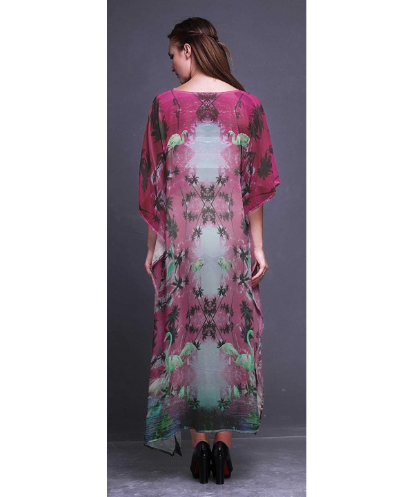 Palm Tree- Flamingo Bird Beach Kaftan Bikini Cover up Women's Maxi Dress Long Caftan - Magenta - CU18TUZAEMD $19.85-Cover-Ups