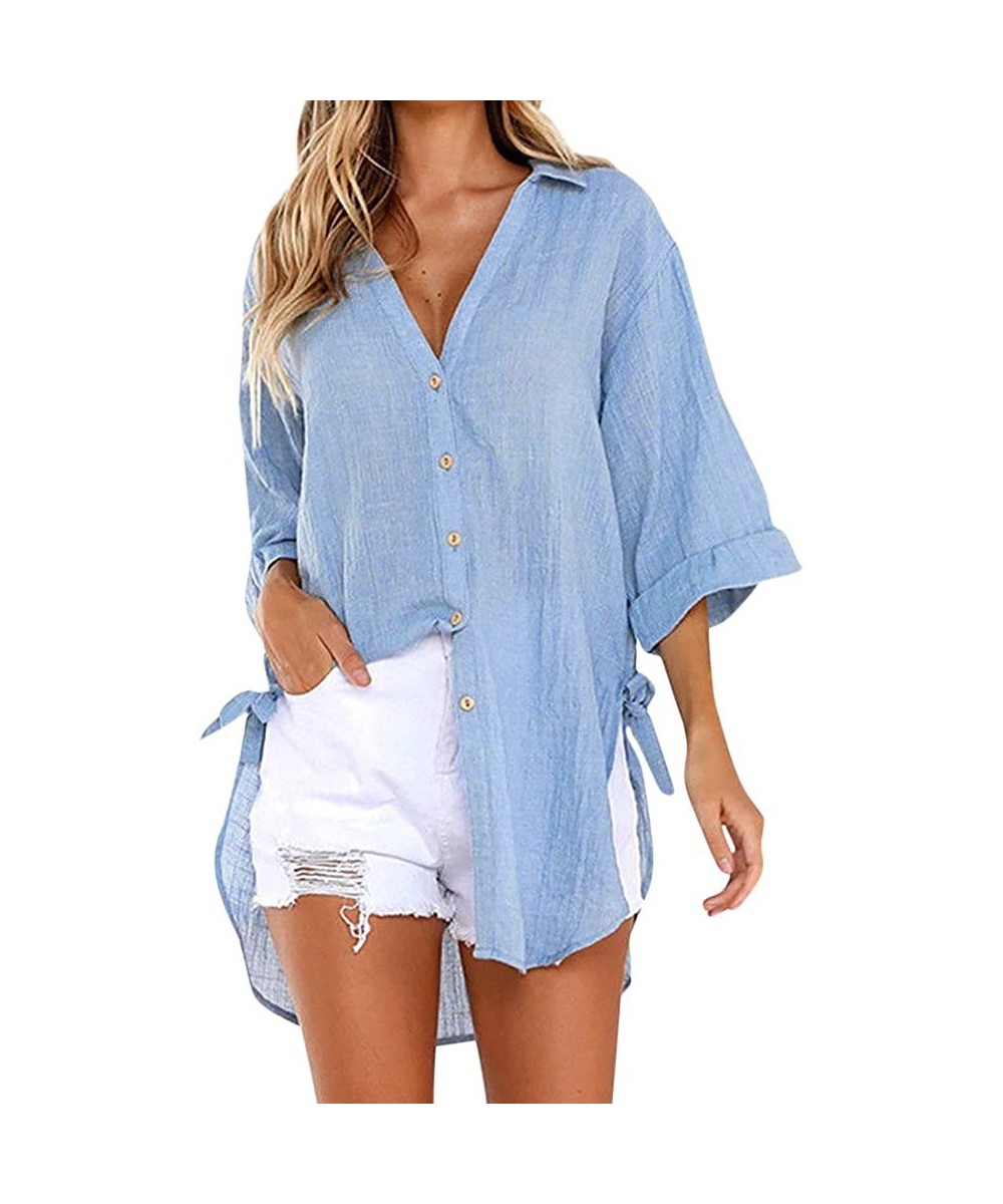 Cover Ups for Swimwear Women Dress-Swimsuit Cover up T Shirt Button Midi Dress Summer Bathing Suit Beach Coverups - A1-blue -...