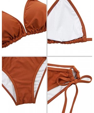 Women's Two Piece Swimsuit Triangle Padded Top Tie Side Bottoms Halter String Bathing Suit - Coffee - C218OYCQ3NZ $24.42-Sets