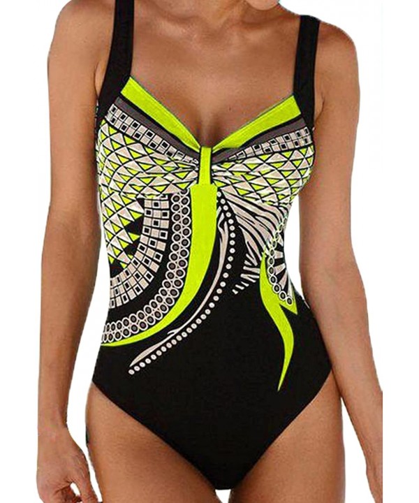 Women Sexy One Piece Padded Print Monokini Athletic Swimsuit Bathing Suit - Yellow - CA18EOS0AHQ $26.57-One-Pieces