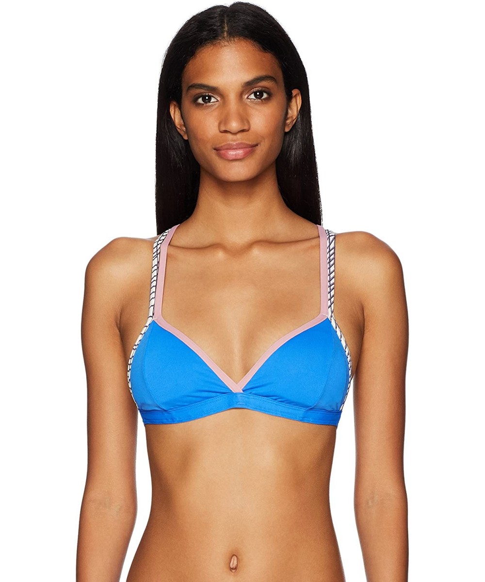 Women's Neptune Blue Cocktail Reversible Fixed Triangle Bikini Top - Blue - CX183NGR3WU $40.38-Tops