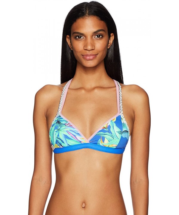 Women's Neptune Blue Cocktail Reversible Fixed Triangle Bikini Top - Blue - CX183NGR3WU $40.38-Tops