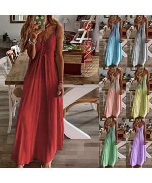 Long Maxi Dresses for Women Womens Gradient Color Block Tie Dyed V Neck Short Sleeve Summer Loose Long Dress A1 red - CA190RT...