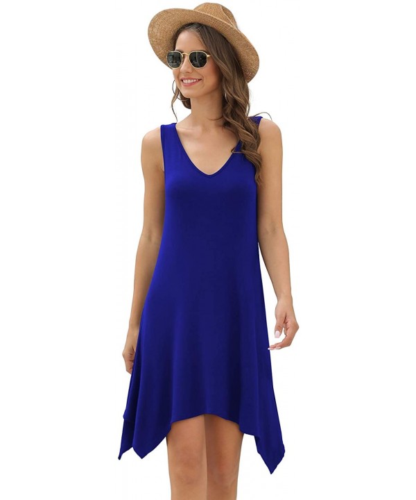 Women's Swimsuit Cover Ups Sleeveless Dresses Summer Swing Casual Beach Dress - Royal Blue - CA19CK6E7WH $23.61-Cover-Ups