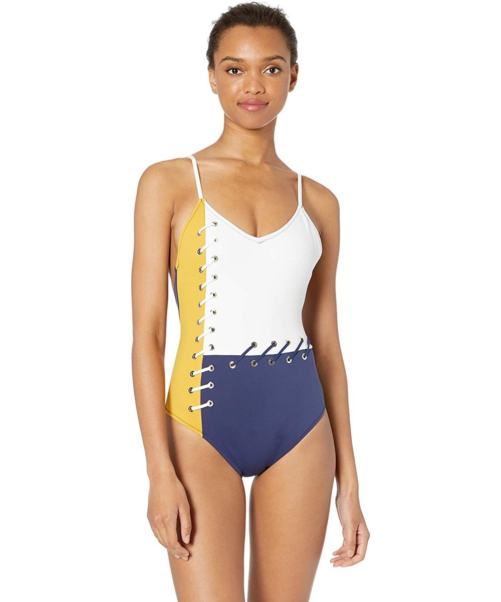 Women's Laced Back One Piece Swimsuit - Multi Royal - C918I7QD0MS $39.80-One-Pieces