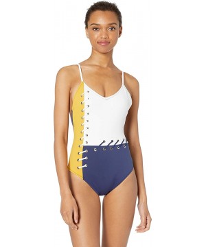 Women's Laced Back One Piece Swimsuit - Multi Royal - C918I7QD0MS $39.80-One-Pieces