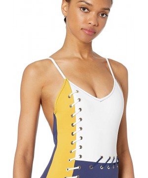 Women's Laced Back One Piece Swimsuit - Multi Royal - C918I7QD0MS $39.80-One-Pieces